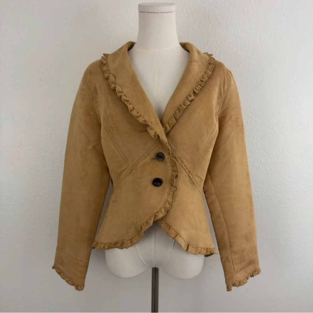 Faded Glory Tan Blazer with Ruffle Detail